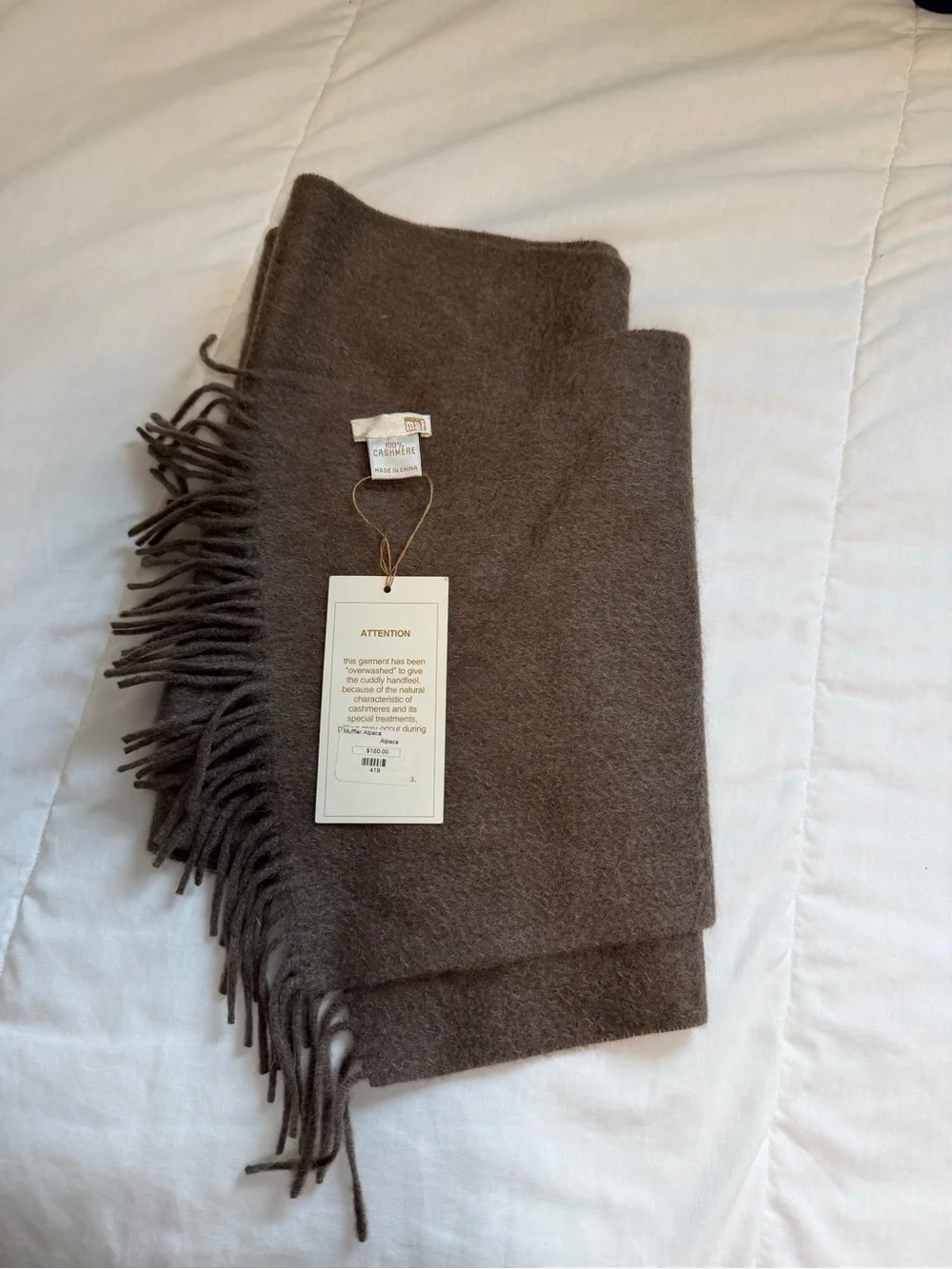 Soft Brown Alpaca Cashmere Fringe Scarf -